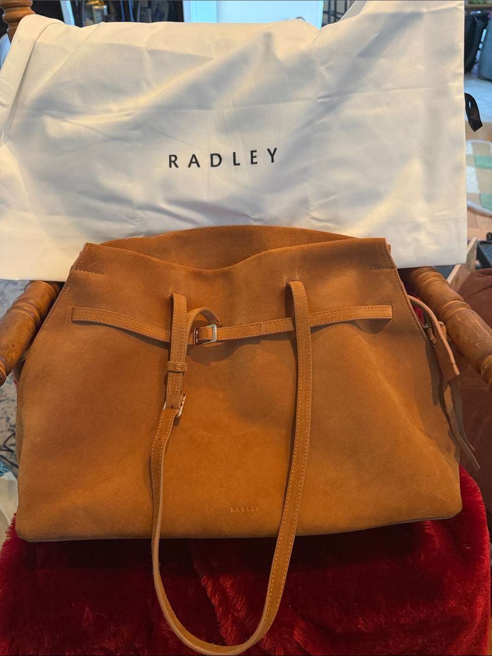 RADLEY LONDON Tan Suede Drawstring Shoulder Bag